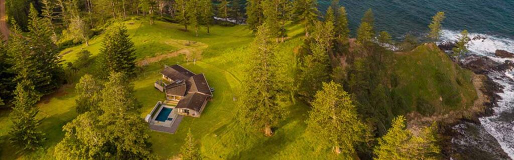 Drone view of Shearwater Villas - boutique luxury Norfolk island stays 